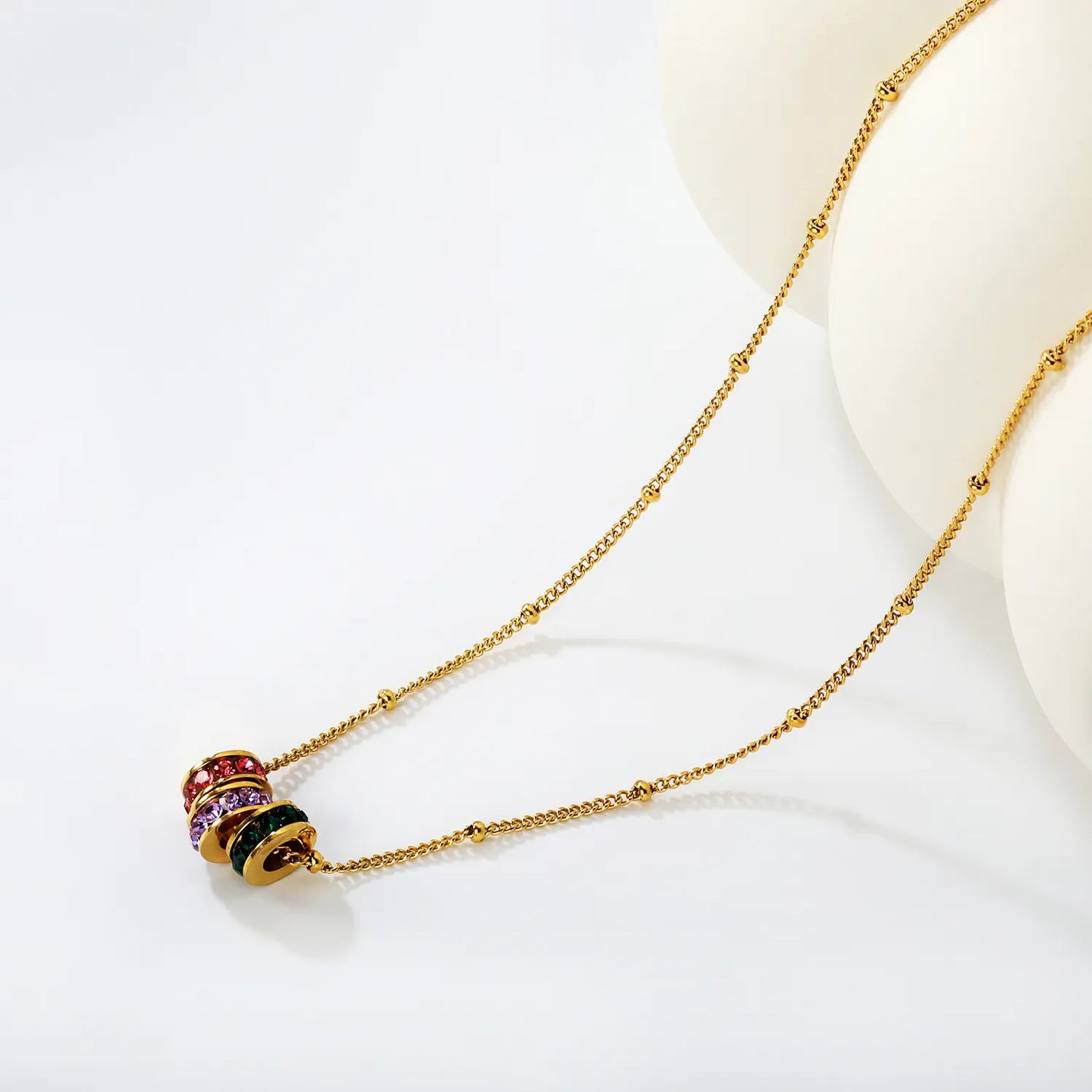 Dainty Chain Necklace with Crystal-encrusted Spiral Beads | 18K Gold Plated | Wholesale MOQ 12