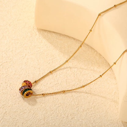 Dainty Chain Necklace with Crystal-encrusted Spiral Beads | 18K Gold Plated | Wholesale MOQ 12