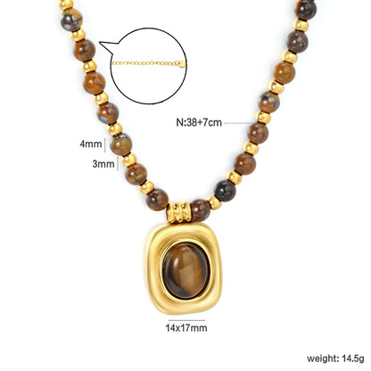 Natural Tiger's Eye Beaded Necklace with Square Pendant | 18K Gold Plated | Wholesale MOQ 12
