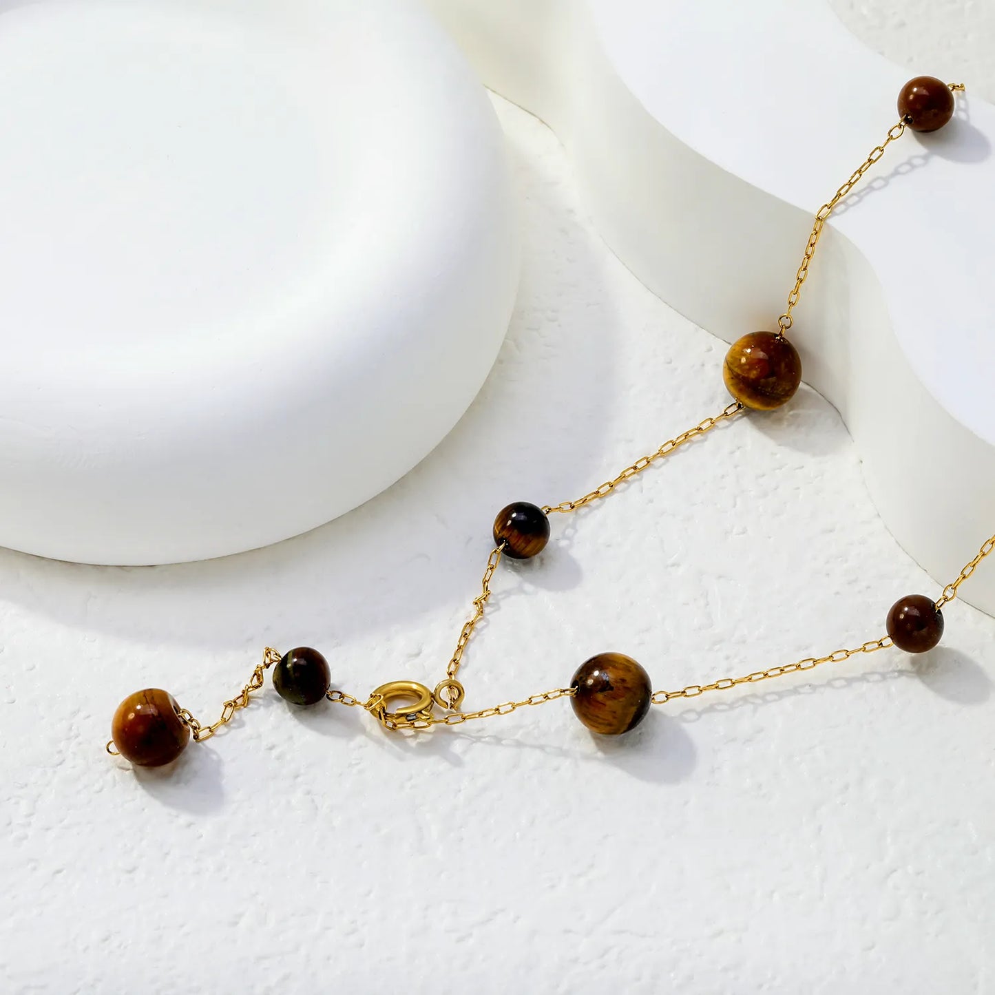 Natural Tiger's Eye Beaded Station Necklace | Wholesale MOQ 12 | 18K Gold Plated