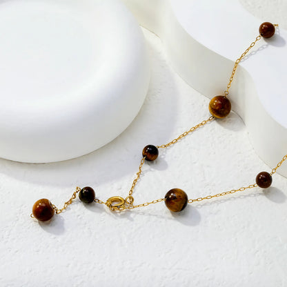 Natural Tiger's Eye Beaded Station Necklace | Wholesale MOQ 12 | 18K Gold Plated