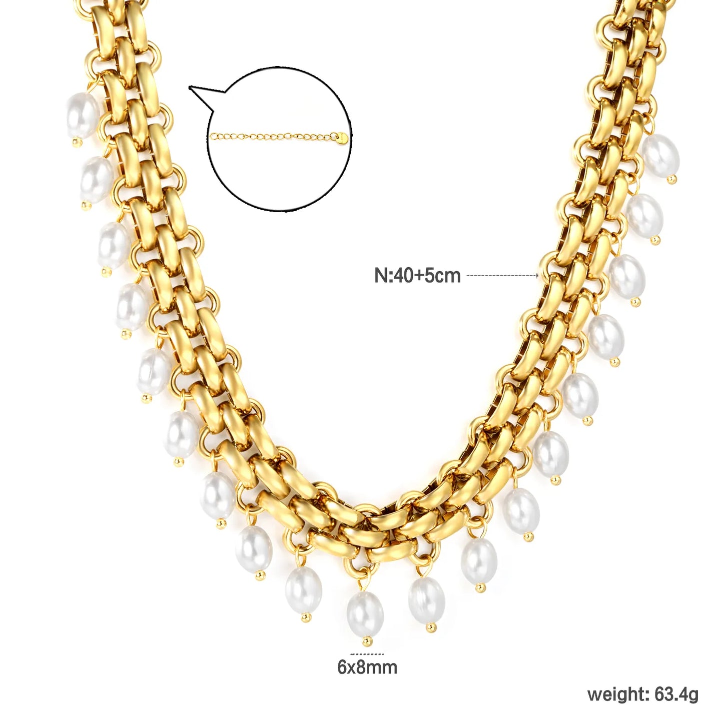 Bold Chunky Chain Freshwater Pearl Drop Choker Necklace | Wholesale | Bulk Order MOQ 12
