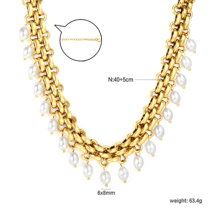 Bold Chunky Chain Freshwater Pearl Drop Choker Necklace | Wholesale | Bulk Order MOQ 12