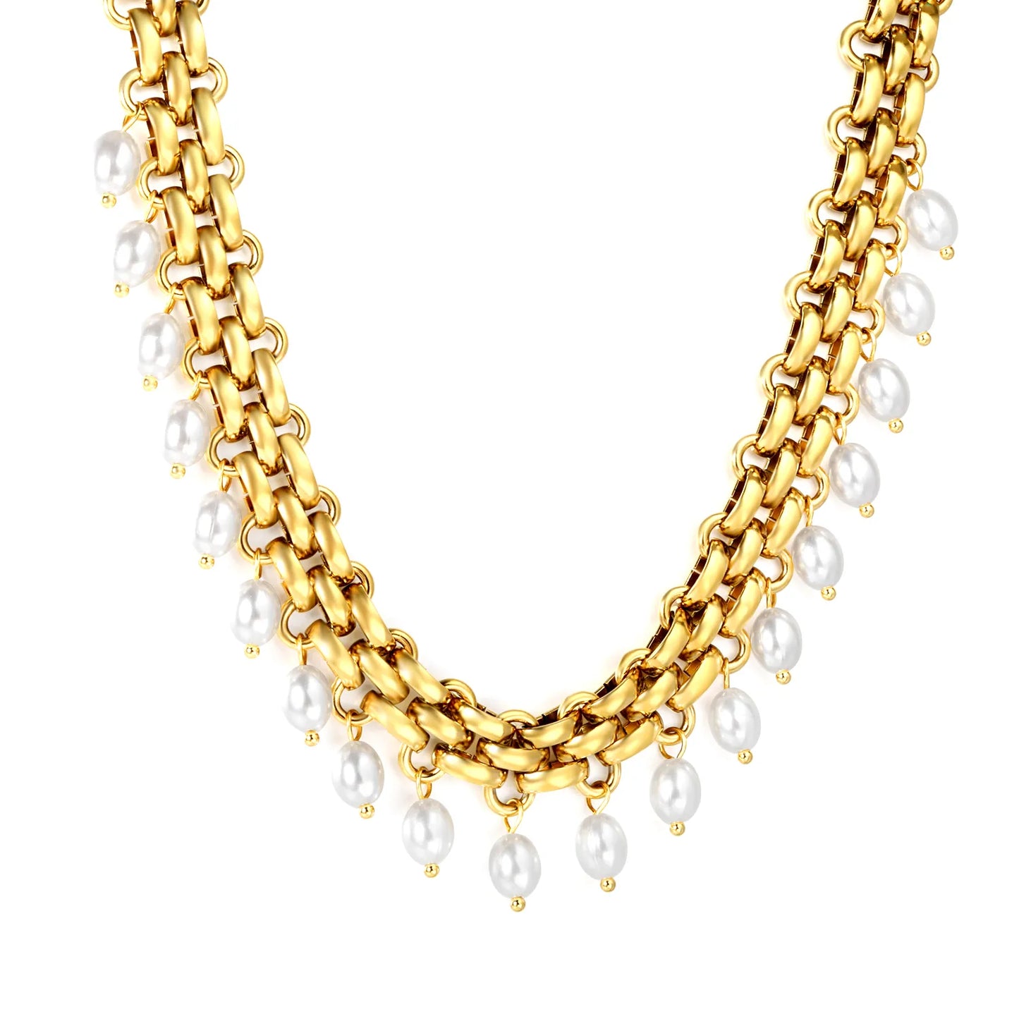 Bold Chunky Chain Freshwater Pearl Drop Choker Necklace | Wholesale | Bulk Order MOQ 12