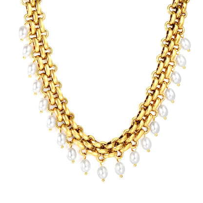 Bold Chunky Chain Freshwater Pearl Drop Choker Necklace | Wholesale | Bulk Order MOQ 12