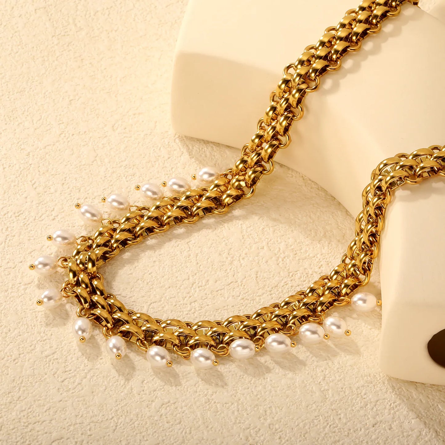 Bold Chunky Chain Freshwater Pearl Drop Choker Necklace | Wholesale | Bulk Order MOQ 12