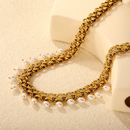 Bold Chunky Chain Freshwater Pearl Drop Choker Necklace | Wholesale | Bulk Order MOQ 12