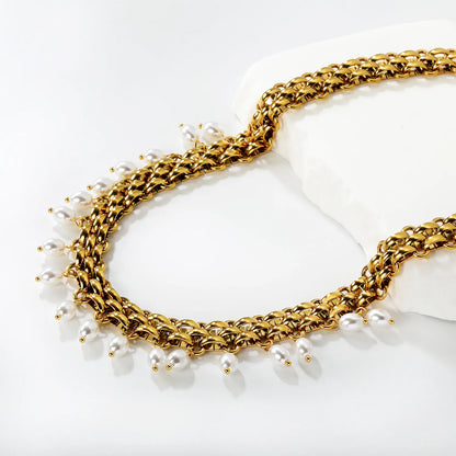 Bold Chunky Chain Freshwater Pearl Drop Choker Necklace | Wholesale | Bulk Order MOQ 12