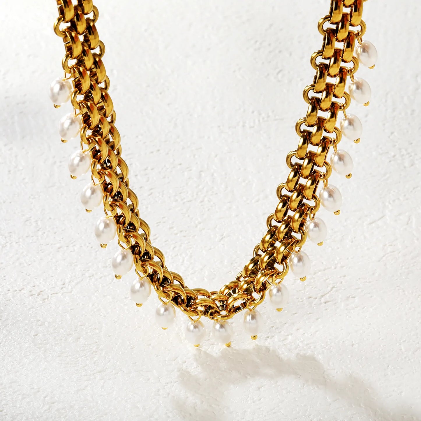 Bold Chunky Chain Freshwater Pearl Drop Choker Necklace | Wholesale | Bulk Order MOQ 12