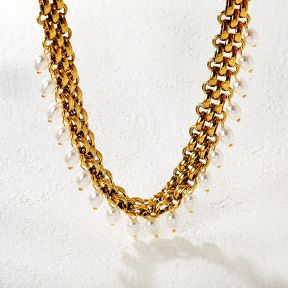 Bold Chunky Chain Freshwater Pearl Drop Choker Necklace | Wholesale | Bulk Order MOQ 12