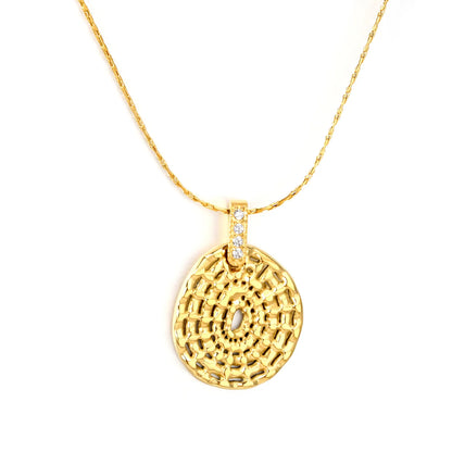 18K Gold Plated Textured Open Disc Crystal Pendant Necklace | Wholesale MOQ 12