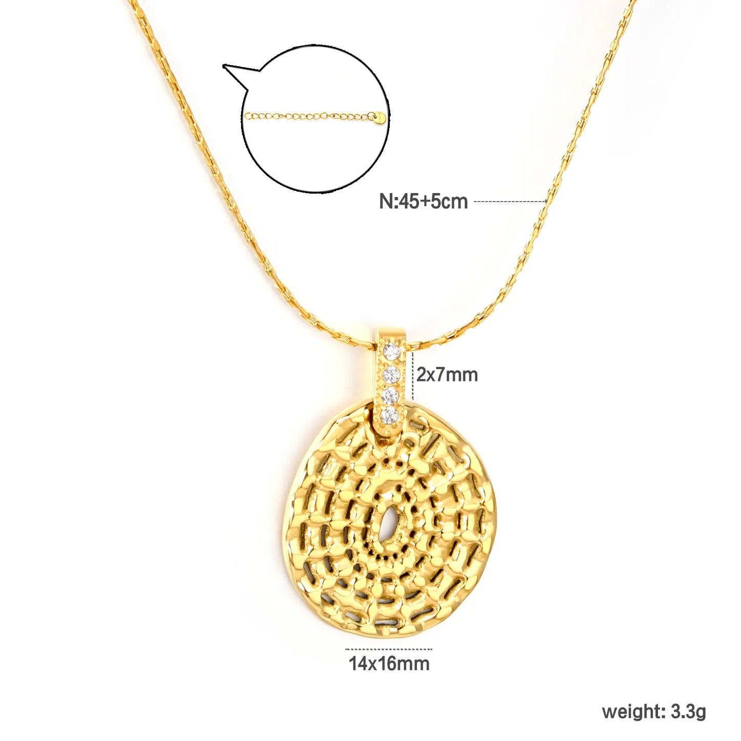 18K Gold Plated Textured Open Disc Crystal Pendant Necklace | Wholesale MOQ 12