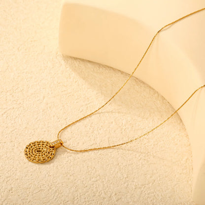18K Gold Plated Textured Open Disc Crystal Pendant Necklace | Wholesale MOQ 12