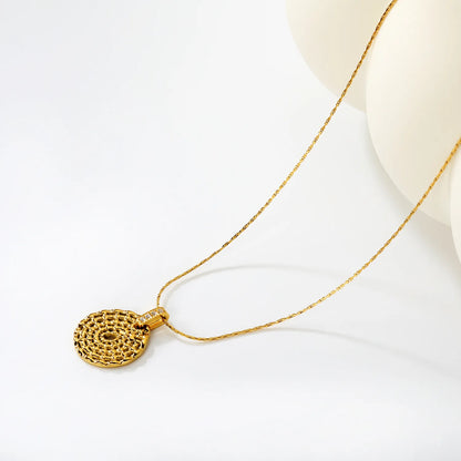 18K Gold Plated Textured Open Disc Crystal Pendant Necklace | Wholesale MOQ 12