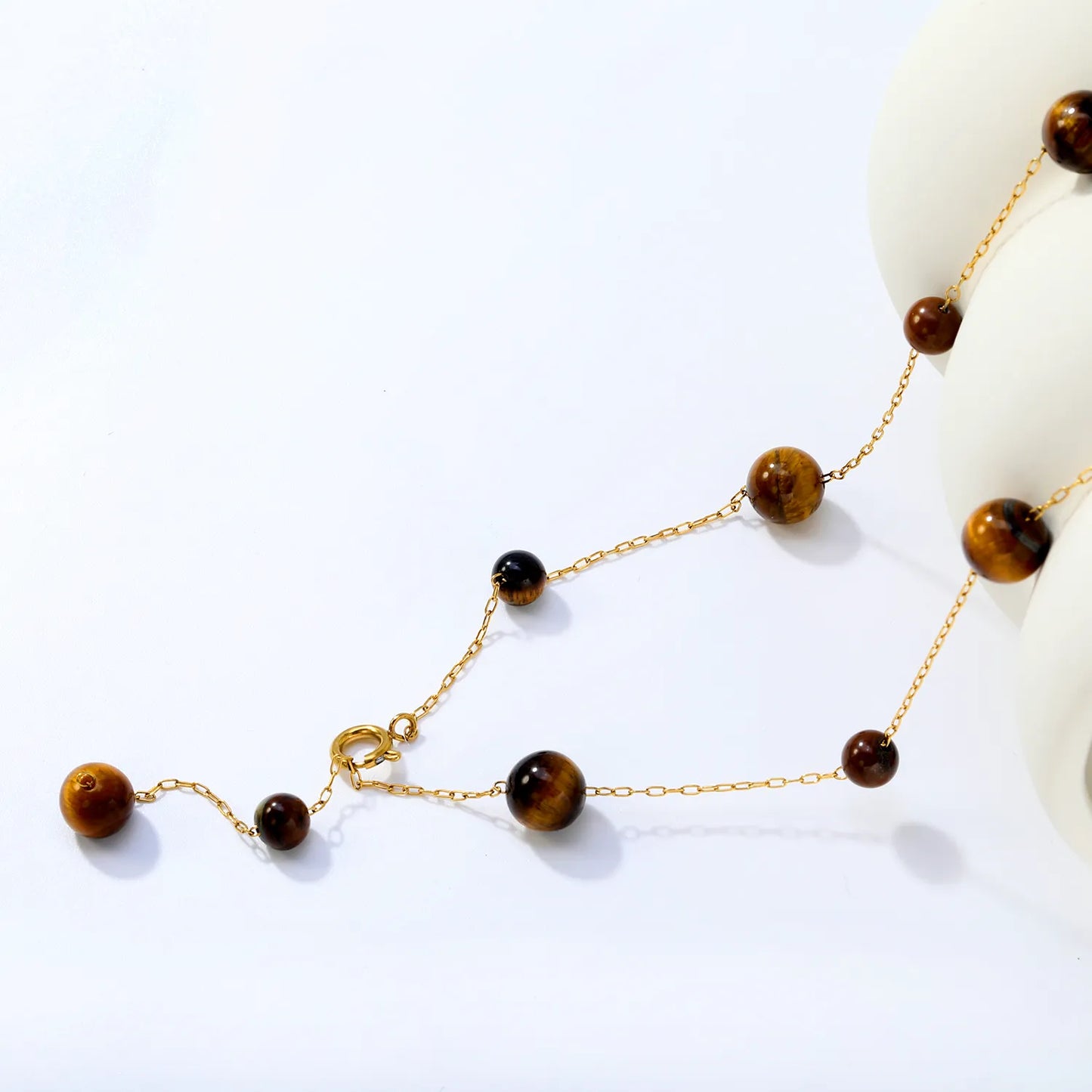 Natural Tiger's Eye Beaded Station Necklace | Wholesale MOQ 12 | 18K Gold Plated