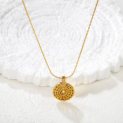 18K Gold Plated Textured Open Disc Crystal Pendant Necklace | Wholesale MOQ 12