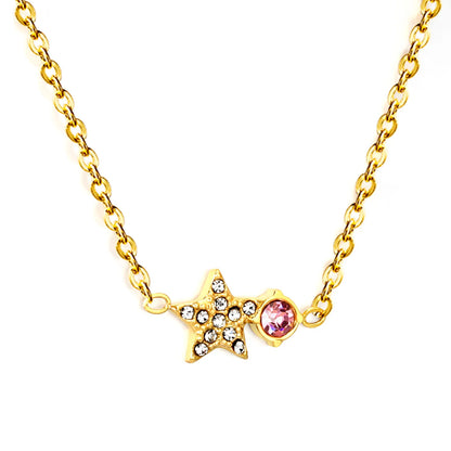 Wholesale  Pink Crystal Star Charm Necklace | Bulk Order MOQ 12 | Hypoallergenic Stainless Steel