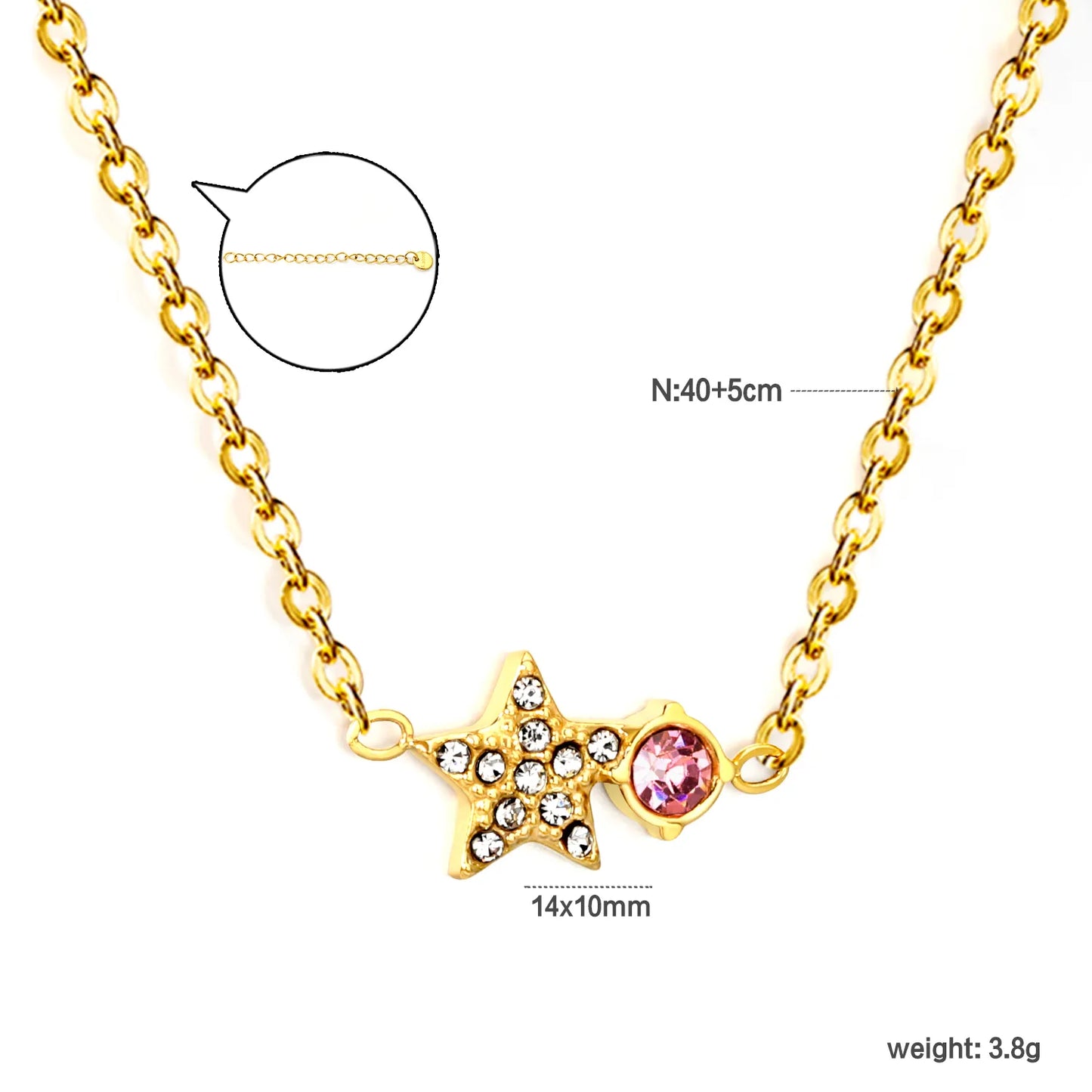 Wholesale  Pink Crystal Star Charm Necklace | Bulk Order MOQ 12 | Hypoallergenic Stainless Steel