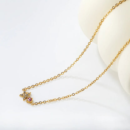 Wholesale  Pink Crystal Star Charm Necklace | Bulk Order MOQ 12 | Hypoallergenic Stainless Steel