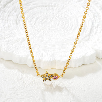 Wholesale  Pink Crystal Star Charm Necklace | Bulk Order MOQ 12 | Hypoallergenic Stainless Steel