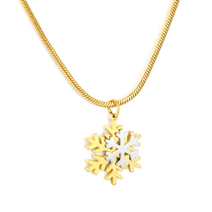 Wholesale Two-Tone Snowflake Pendant Snake Chain Necklace | Bulk Order MOQ 12 | Hypoallergenic Stainless Steel