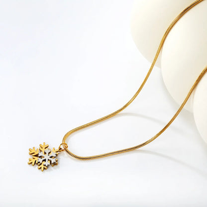 Wholesale Two-Tone Snowflake Pendant Snake Chain Necklace | Bulk Order MOQ 12 | Hypoallergenic Stainless Steel
