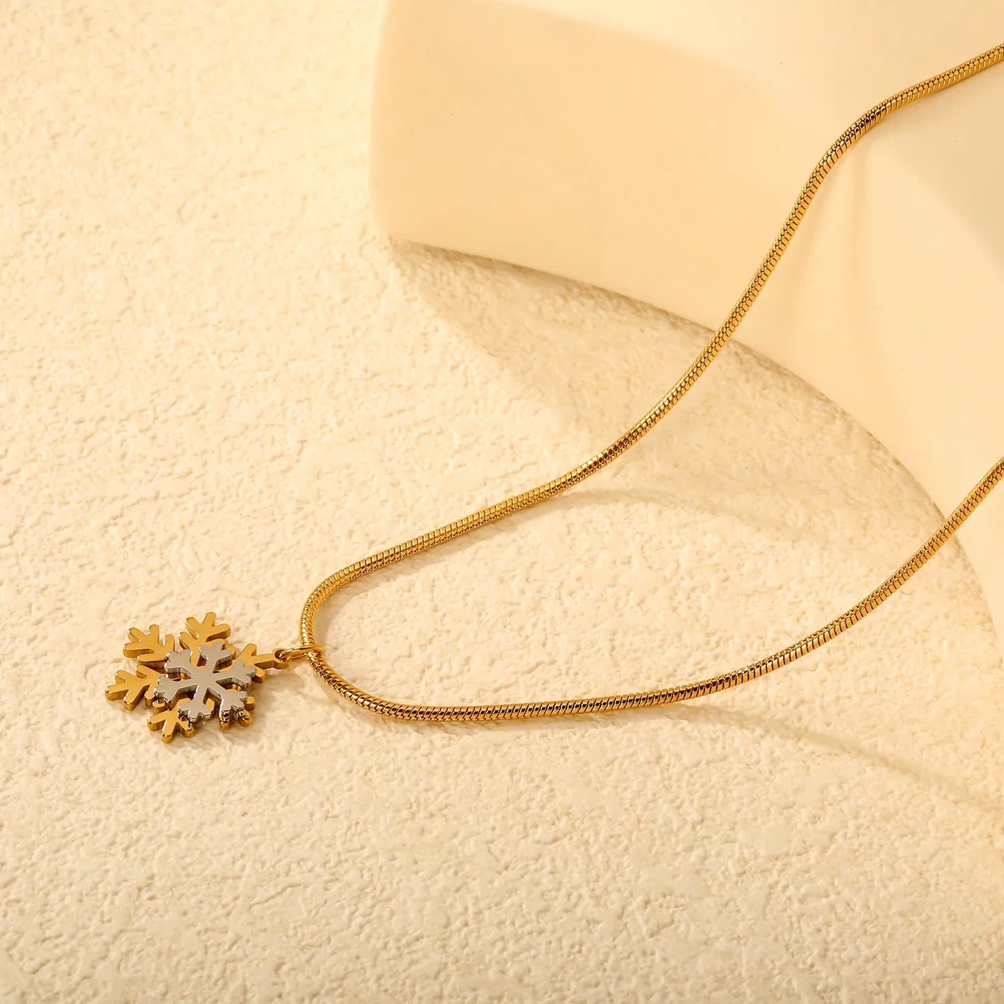 Wholesale Two-Tone Snowflake Pendant Snake Chain Necklace | Bulk Order MOQ 12 | Hypoallergenic Stainless Steel
