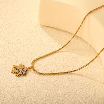 Wholesale Two-Tone Snowflake Pendant Snake Chain Necklace | Bulk Order MOQ 12 | Hypoallergenic Stainless Steel