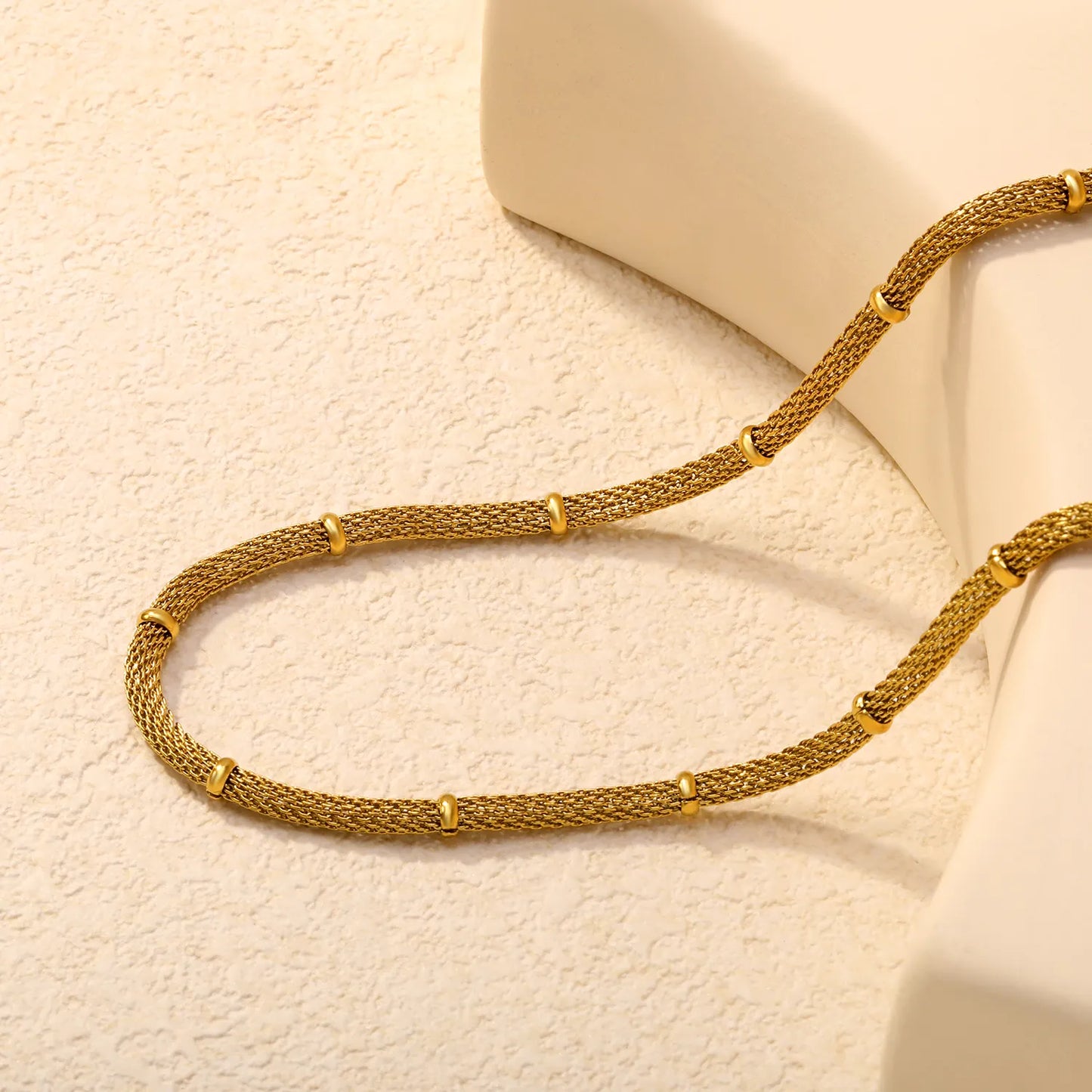 Textured Hollow Mesh Round Chain with Bead Clips | 18K Gold Plated | Wholesale Bulk Order MOQ 12