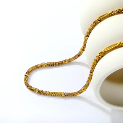 Textured Hollow Mesh Round Chain with Bead Clips | 18K Gold Plated | Wholesale Bulk Order MOQ 12