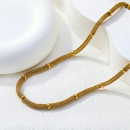 Textured Hollow Mesh Round Chain with Bead Clips | 18K Gold Plated | Wholesale Bulk Order MOQ 12
