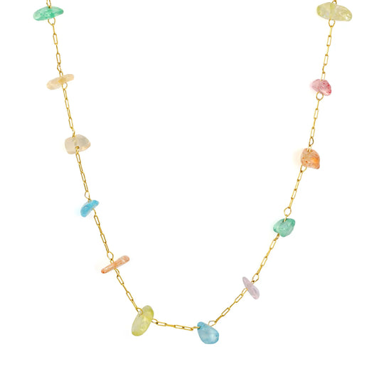 18K Gold Plated Paperclip Chain with Irregular Multicolor Stone Charms | Bulk Order MOQ 12
