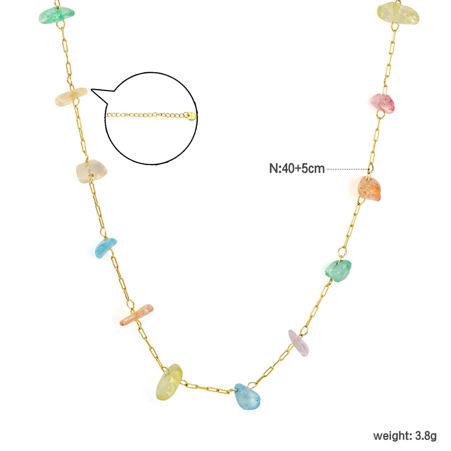 18K Gold Plated Paperclip Chain with Irregular Multicolor Stone Charms | Bulk Order MOQ 12