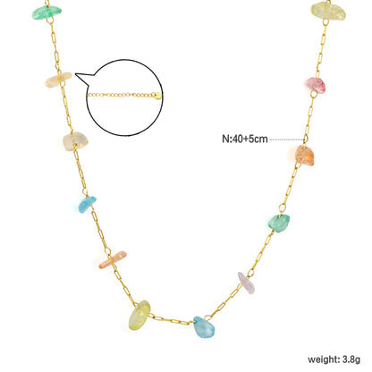 18K Gold Plated Paperclip Chain with Irregular Multicolor Stone Charms | Bulk Order MOQ 12