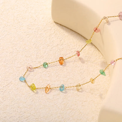 18K Gold Plated Paperclip Chain with Irregular Multicolor Stone Charms | Bulk Order MOQ 12