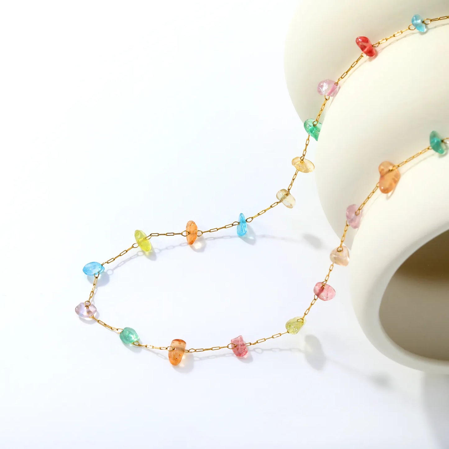 18K Gold Plated Paperclip Chain with Irregular Multicolor Stone Charms | Bulk Order MOQ 12