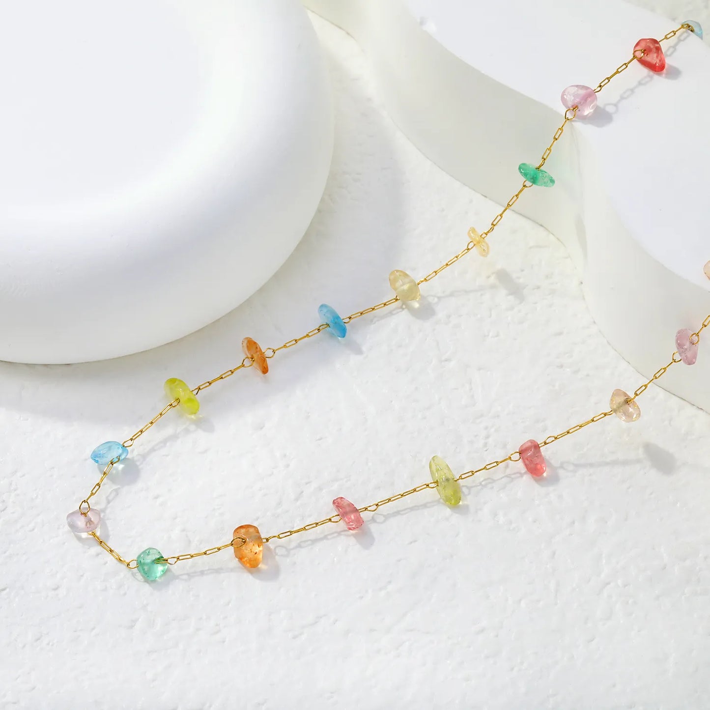18K Gold Plated Paperclip Chain with Irregular Multicolor Stone Charms | Bulk Order MOQ 12