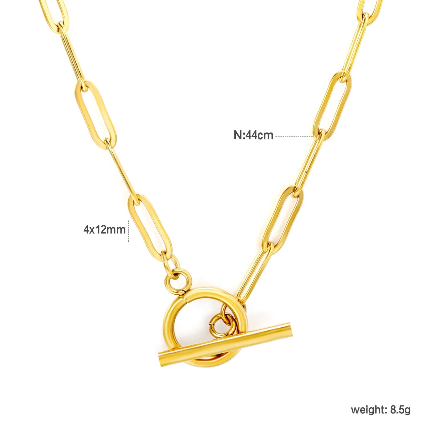Wholesale Minimalist Toggle Clasp Paperclip Chain Choker Necklace | Bulk Order MOQ 12 | 18k Gold Plated