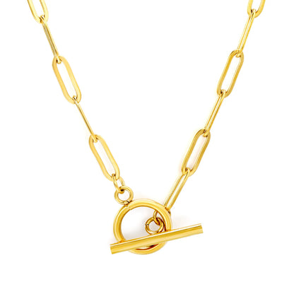 Wholesale Minimalist Toggle Clasp Paperclip Chain Choker Necklace | Bulk Order MOQ 12 | 18k Gold Plated