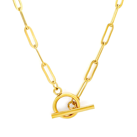 Wholesale Minimalist Toggle Clasp Paperclip Chain Choker Necklace | Bulk Order MOQ 12 | 18k Gold Plated