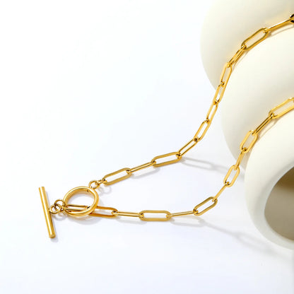 Wholesale Minimalist Toggle Clasp Paperclip Chain Choker Necklace | Bulk Order MOQ 12 | 18k Gold Plated