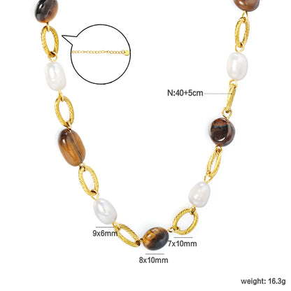 Tiger's Eye & Freshwater Pearl Beaded Necklace | Wholesale MOQ 12 | 18K Gold Plated