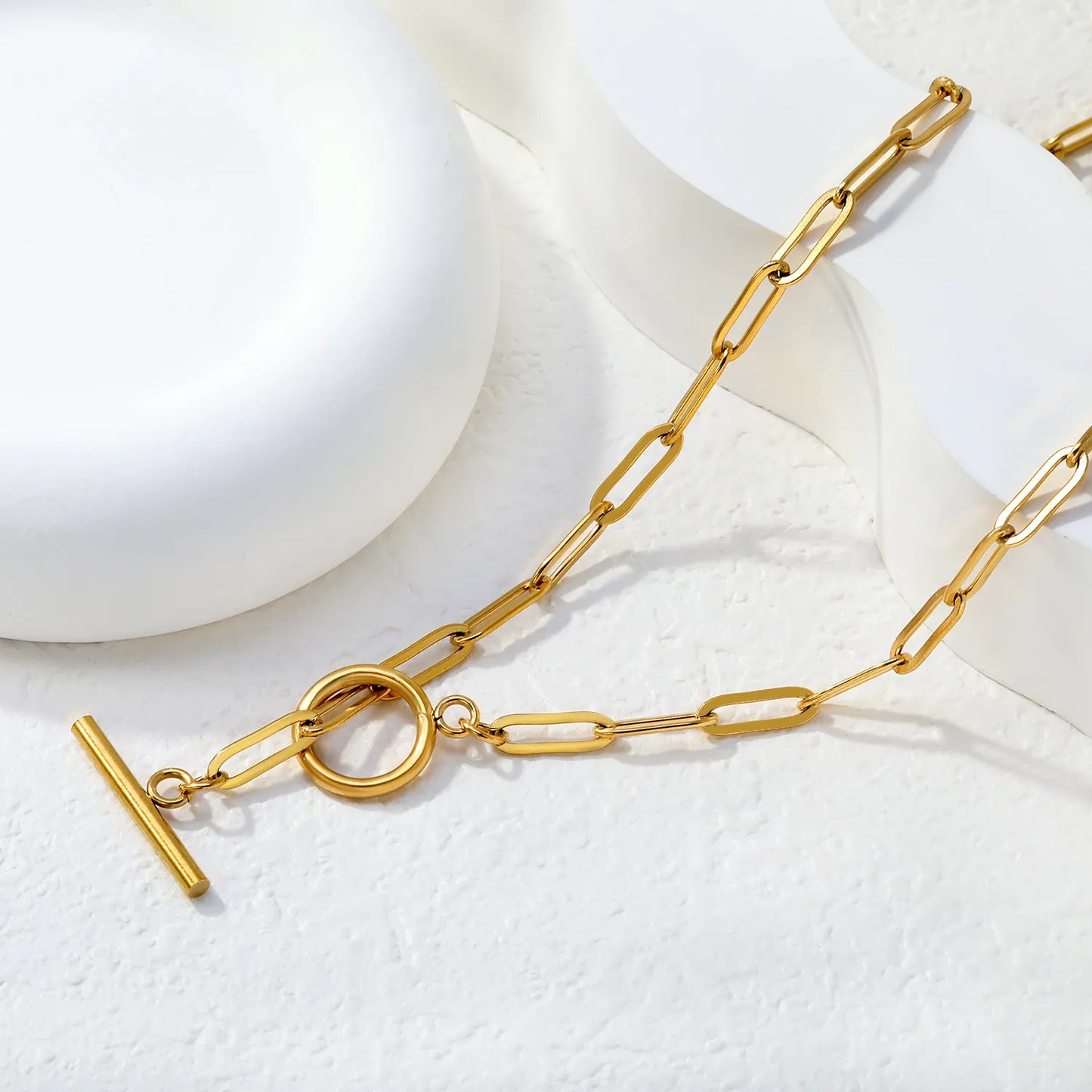 Wholesale Minimalist Toggle Clasp Paperclip Chain Choker Necklace | Bulk Order MOQ 12 | 18k Gold Plated
