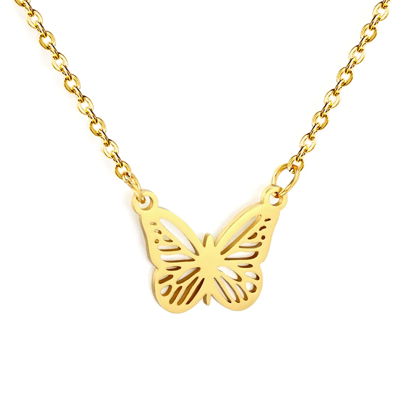 Delicate Hollow Butterfly Pendant Cable Chain Necklace | Wholesale Bulk Order MOQ 12 | 18K Gold Plated