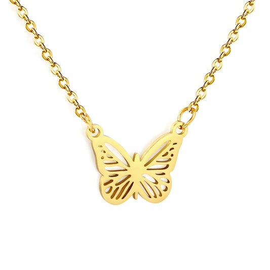 Delicate Hollow Butterfly Pendant Cable Chain Necklace | Wholesale Bulk Order MOQ 12 | 18K Gold Plated