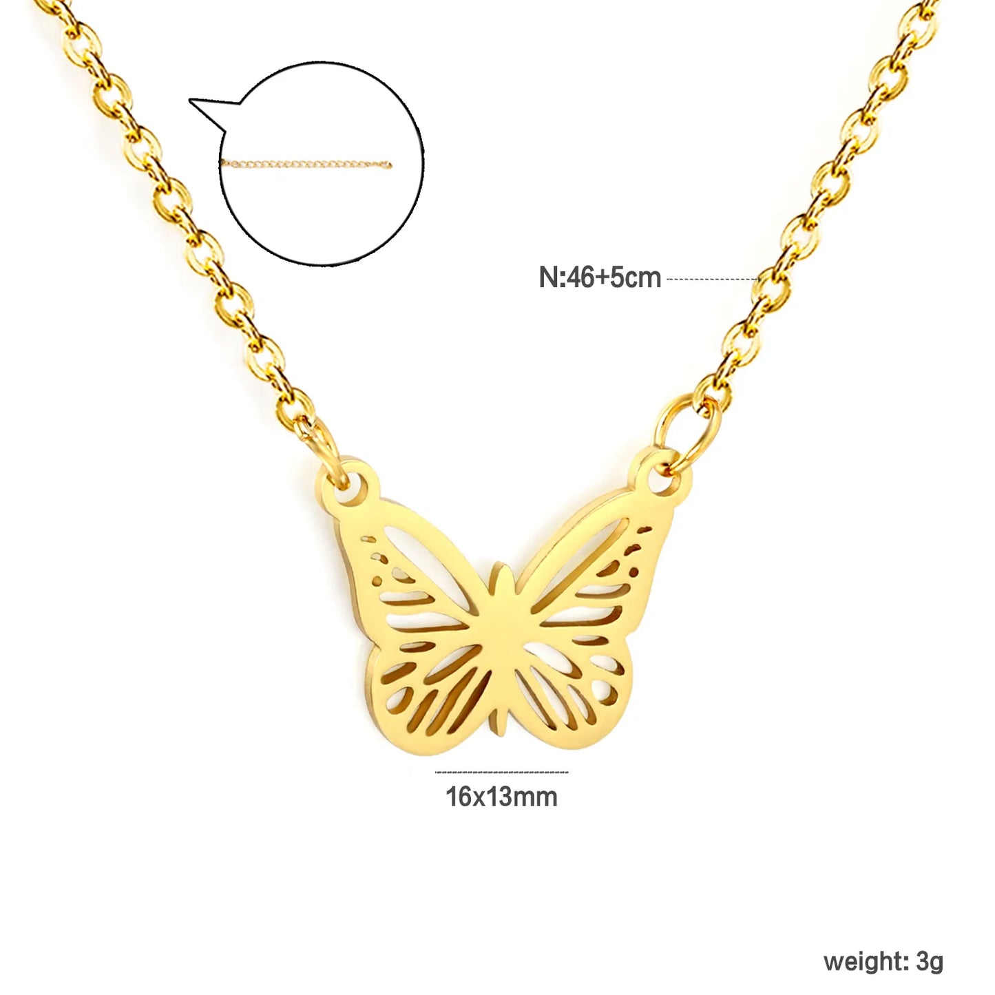 Delicate Hollow Butterfly Pendant Cable Chain Necklace | Wholesale Bulk Order MOQ 12 | 18K Gold Plated