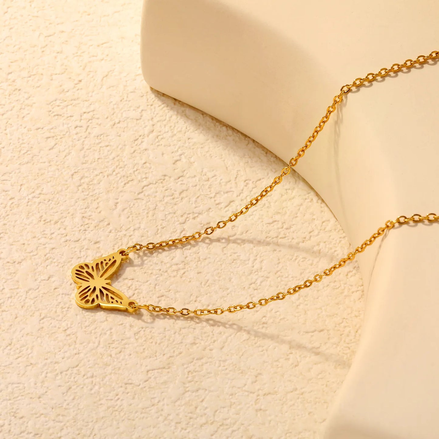 Delicate Hollow Butterfly Pendant Cable Chain Necklace | Wholesale Bulk Order MOQ 12 | 18K Gold Plated