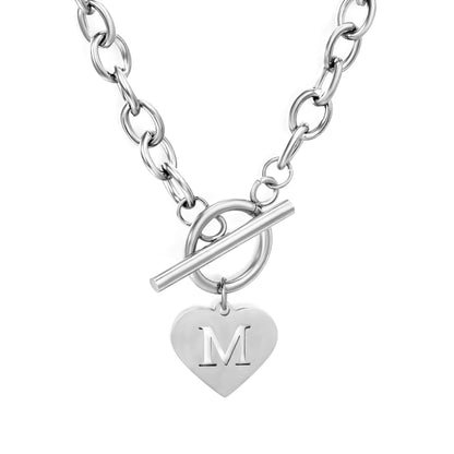 Chunky Toggle Clasp Choker with Heart Initial "M" Pendant | 18K Gold Plated | Wholesale Bulk Order MOQ 12