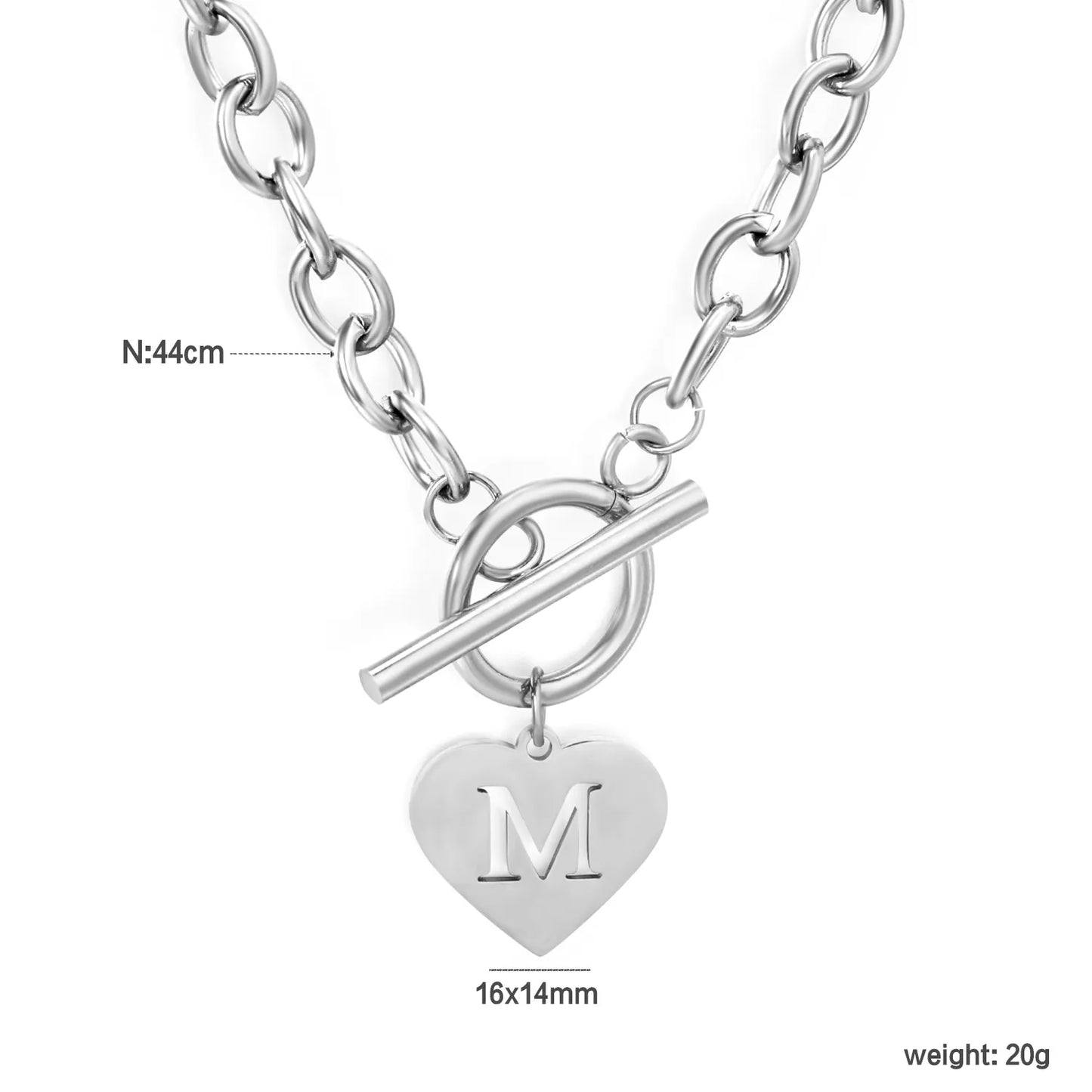 Chunky Toggle Clasp Choker with Heart Initial "M" Pendant | 18K Gold Plated | Wholesale Bulk Order MOQ 12