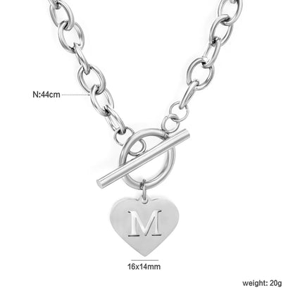 Chunky Toggle Clasp Choker with Heart Initial "M" Pendant | 18K Gold Plated | Wholesale Bulk Order MOQ 12